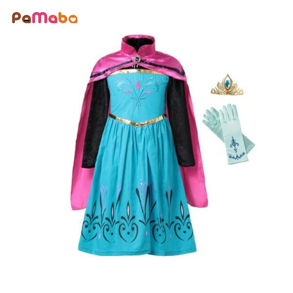 

pamaba children's cosplay princess dress with cloak festival dress-up holiday clothing for girls long sleeve party dresses, Red;yellow