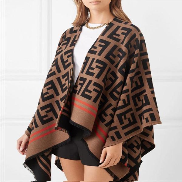 

2020 autumn winter cardigan women designer thick warm plaid poncho and wrap oversize knitted pashmina cashmere womens sweaters cape, White;black