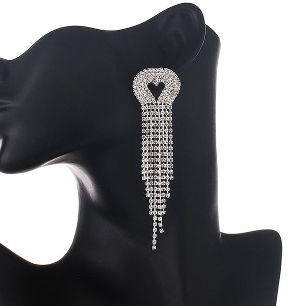 

yfjewe bling длинной кисточка сердце кристалл падение серьга для женщин rhinestone мотаться серьги партии statement wedding jewelry e680, Silver