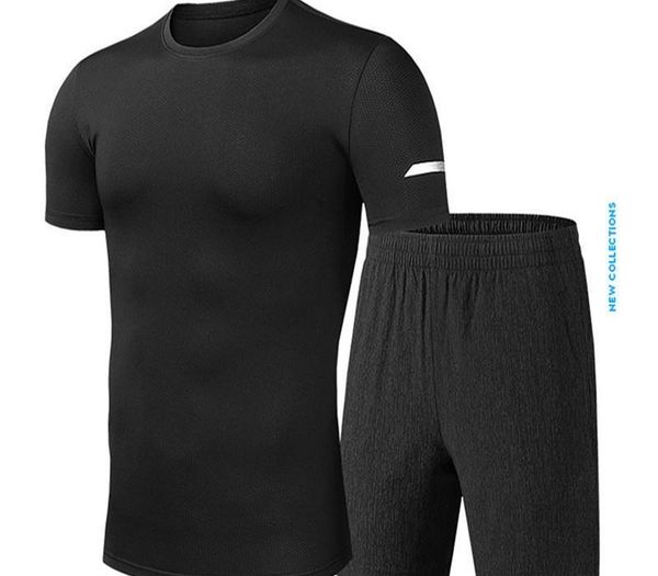 

tracksuits summer short sleeve breathable loose mens 2pcs sets sports crew neck sports male suits quick drying mens, Gray