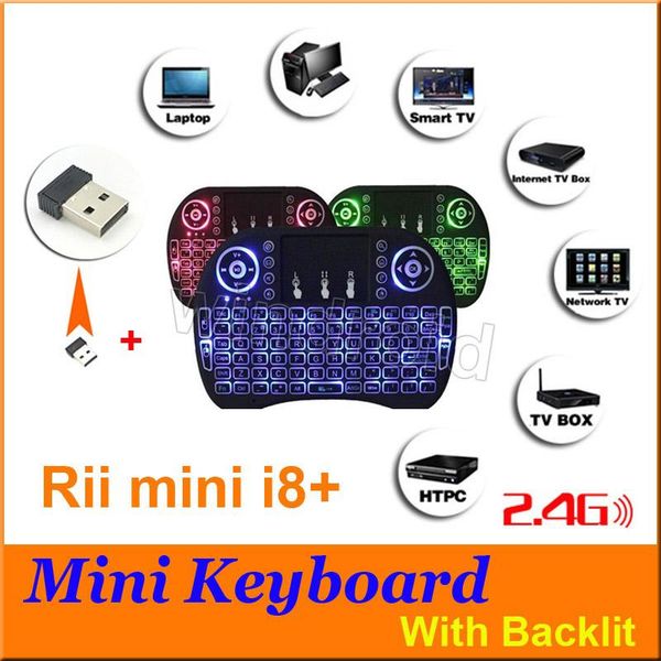 

cgjxstouch fly air mouse chargeable battery black white portable 2 .4g rii mini i8 backlight wireless keyboard mouse combo touchpad pc 3 col