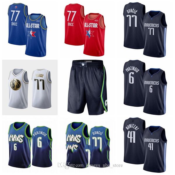 

2020 all star dallas mavericks luka 77 doncic jersey kristaps 6 porzingis dirk 41 nowitzki city navy edition basketball jerseys, Black;red