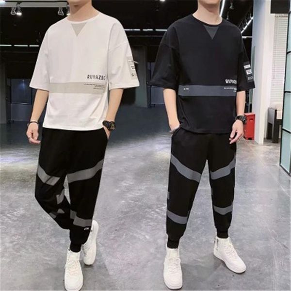 

fashion summer casual short sleeve trousers tracksuits printing designer running sport t-shirt sets new round neck mens suits clothes, Gray