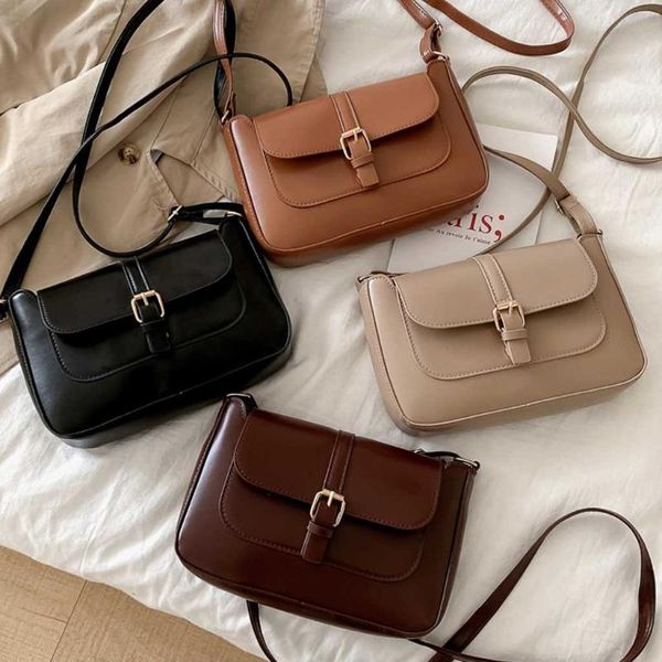 

women's solid color simple shoulder bags ladies winter new fashion wild handbags retro messenger bag female crossbody bags