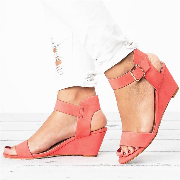 

2020 women's sandals women summer fashion leisure peep toe wedge sandals female soft beach shoes women mid heels summer shoes, Black