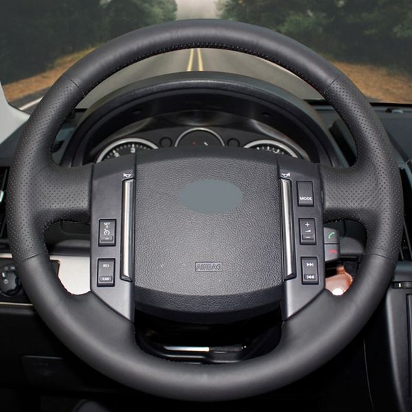 Coprivolante per auto in morbida pelle sintetica nera cucita a mano fai-da-te per Land Rover Freelander 2 2007-2012