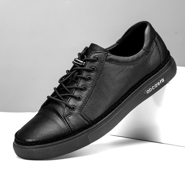 

fashion genuine leather men shoes outdoor casual flat men shoes breathable loafers moccasins comfortable, Black