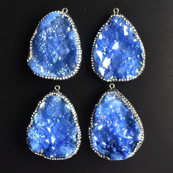 

blue quartz crystal stone pendant agates druzy pendulum natural stone charm necklace pendants jewelry making wholesale 4pcs/lot, Silver