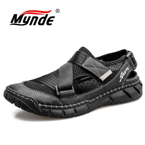 

mens sandals summer handmade leather mens beach sandals outdoor non-slip men's wading shoes roman style men's, Black