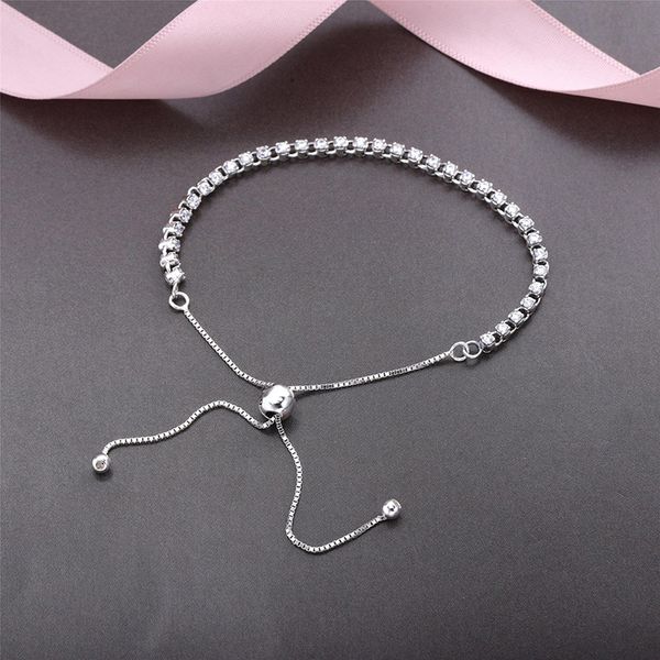 

original 925 sterling silver adjustable size crystal shine bracelet with box for pandora charms bracelet women wedding jewelry bracelets, Golden;silver