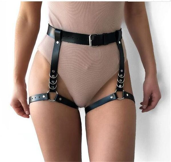 

harajuku handmade leather punk goth bow garter belts adjustabl leg ring suspenders straps and detachable o-ring leg harness, Black;white