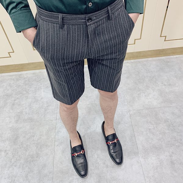 

2020 summer men short business dress pants striped casual office formal suit pants for men wedding social trousers costume homme, White;black