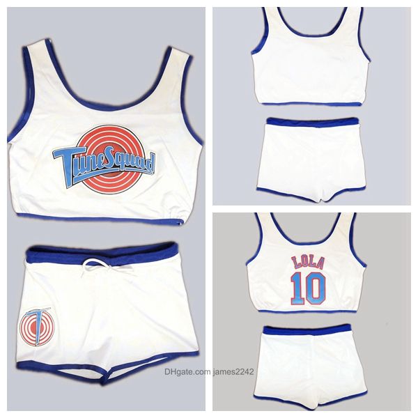 Aus den USA #Space Jam Tune Squad Basketballtrikot Damen-Set Lola Bunny #10 Erwachsene Damen-Trikots mit Shorts weiß genäht