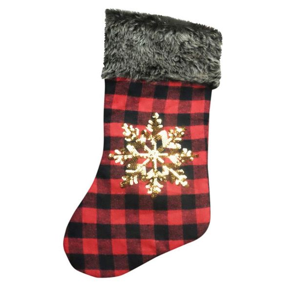 

1pc plaid xmas stocking snowflake plush cuff stocking candy bag xmas tree decor