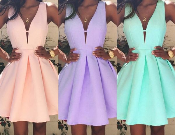 

2018 Sexy V-neck Homecoming Dresses Satin A-Line Knee Length Cocktail Formal Party Dresses Prom Gowns Cheap