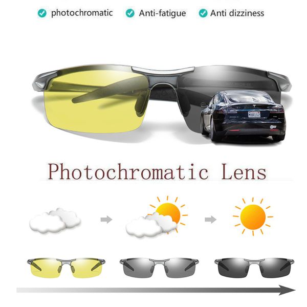 

all-weather polarized pchromic night vision sunglasses mens color-changing r driving fishing transition chameleon lens, White;black