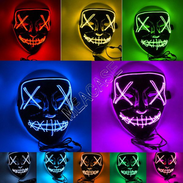 

2020 halloween horror face mask led glowing mask purge cover election mascara costume dj party light up masks glow in dark 8 colors d81805, Silver