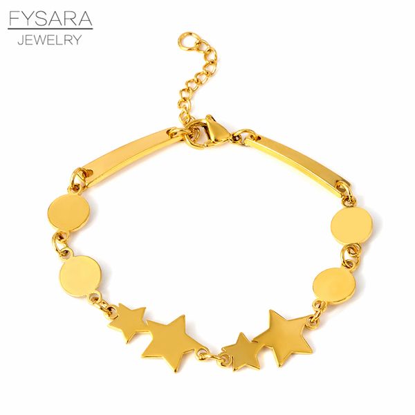 

fysara brand heart stars cross charm bracelets & bangles for women jewelry steel chain link bracelet gold color metal bijoux, Red;blue