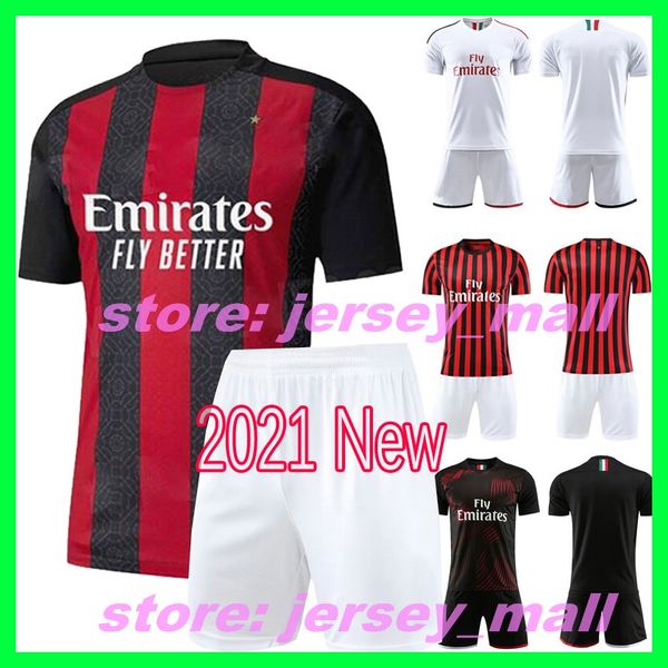 

men 20 21 ac milan soccer jerseys t shirt shorts kits 2020 2021 piatek football shirt paqueta suso bonaventura higuain calhanoglu caldara, Black