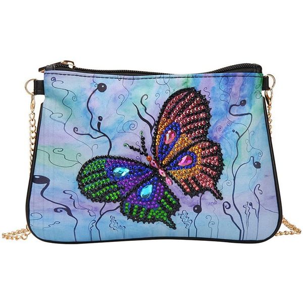

multicolor butterfly diamond crossbody bag crystal zip handbag rhinestone shoulder bag