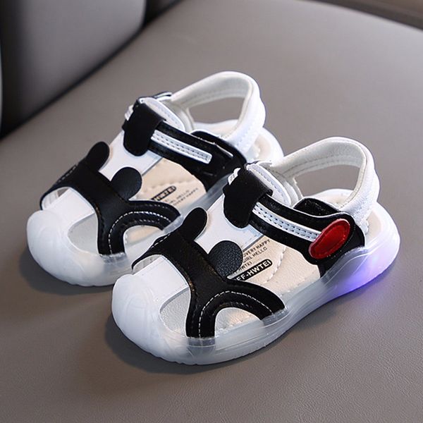 

sandals summer children's led light beach boys girls fashion mixed color casual shoes toddler infant anti-collision flats, Black;red