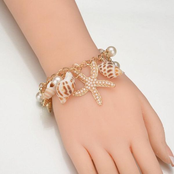 

star starfish conch shell unlimited charm multi- bracelet for women jewelry summer style beach, Golden;silver