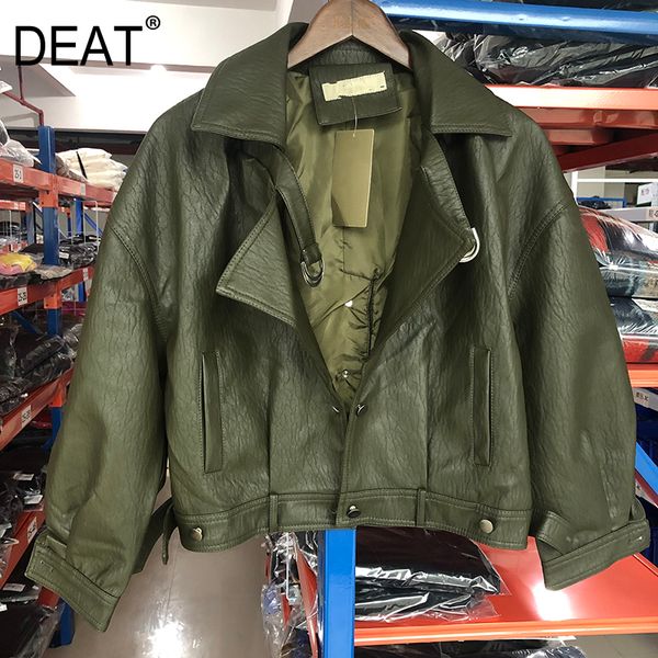 

[deat] 2020 fast delivery women's jacket fashion zipper short moto style waist thin street lapels slim pu leather coat ai698 cx200811, Black;brown