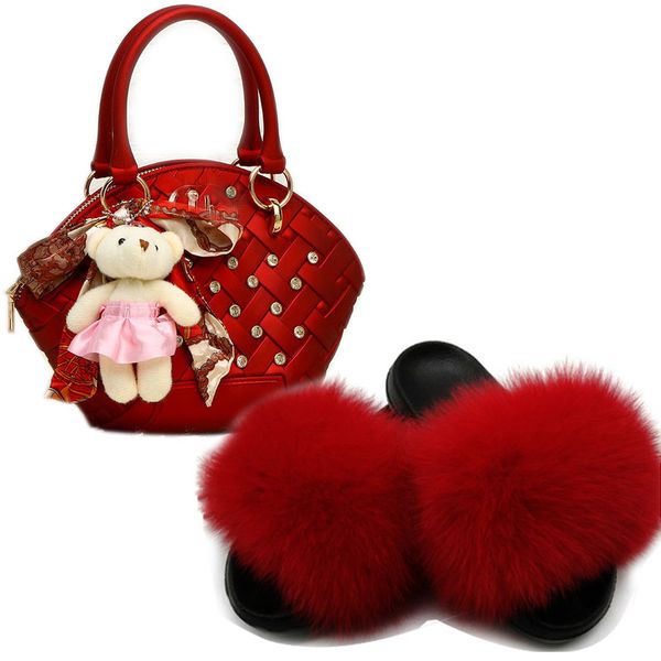 

women shoes solid color fur slippers fashion slippers woven bag sets wool footwears summer autumn 35-45 ladies shoes, Black