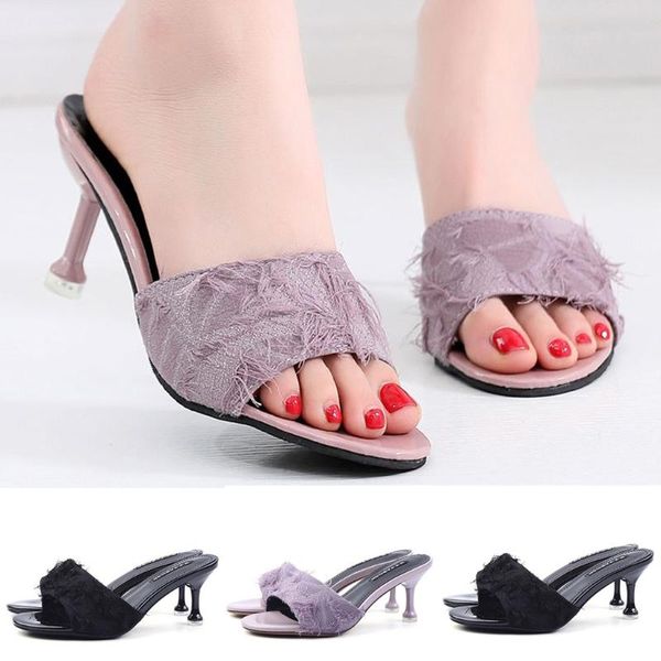 

летние тапочки бахромой замша слайды главная крытый нескользящая трусы сандалии высоких каблуках вьетнамки женская обувь zapatos mujer 4.16, Black