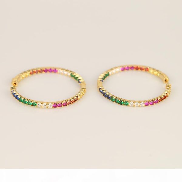 

2020 gold color delicate colorful cz hoop multi color stone romantic chic gorgeous women ladies rainbow hoop earring, Golden