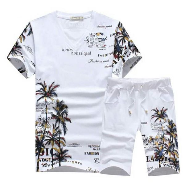 

2020 new fashion summer short sets men casual coconut island printing suits for men chinese style suit sets t shirt +pants -5xl, Gray