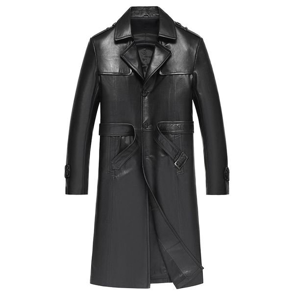 

long sheepskin coat genuine leather jacket korean windbreaker leather coat chaqueta cuero hombre 81y510 yy276, Black
