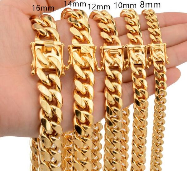 

gold 316l stainless steel cuban curb link chain necklace mens necklace 8mm/10mm/12mm/14mm/18mm wide 24 inch for hip-hop, Silver