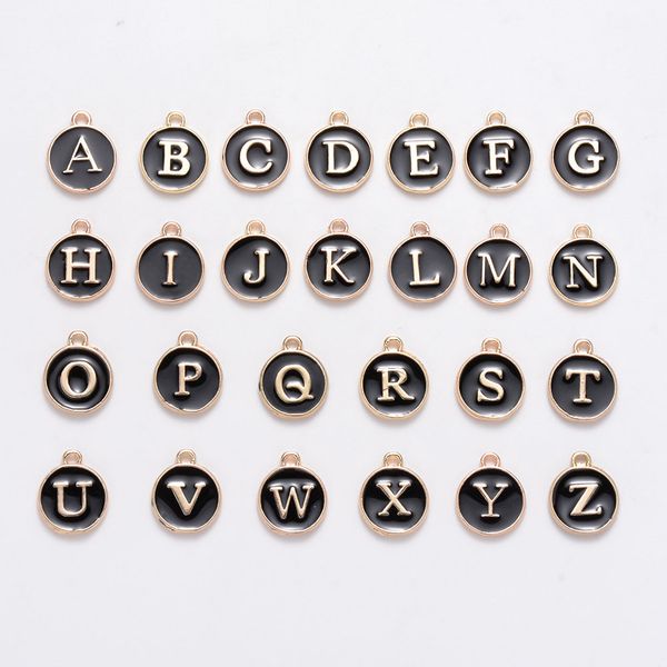 

fashion handmade diy double side letter charm gold plated colorful enamel metal necklace bracelet charms 26 letters/set, Bronze;silver