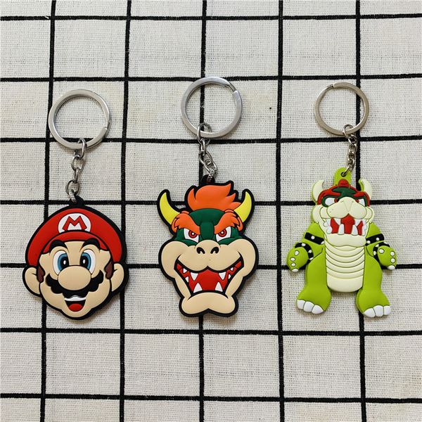 

super mario bros keychain bowser creative chain for pants womans key chain bags women pendant pvc key ring holder llaveros, Silver