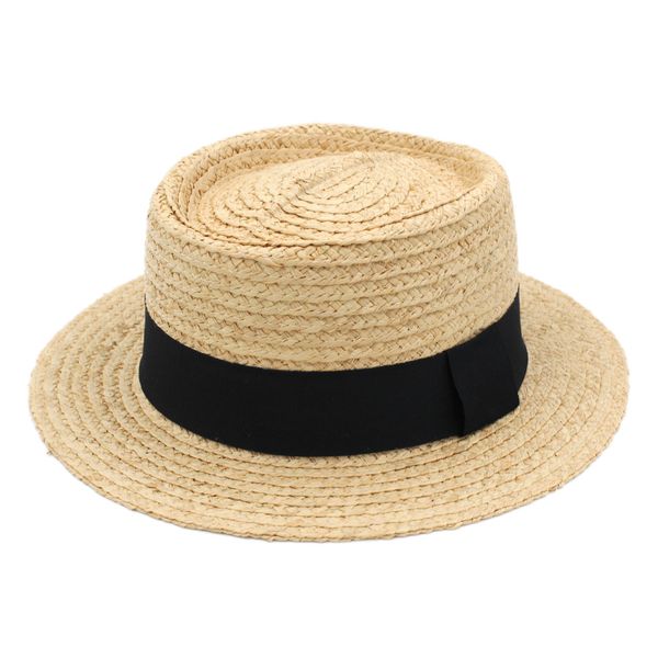 

fashion summer men women raffia straw hat pork pie cap outdoor beach sun hat breathable boater cap, Blue;gray