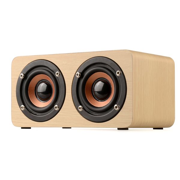 

retro wooden bluetooth speaker hifi wireless dual loudspeakers 3d surround speaker, yellow