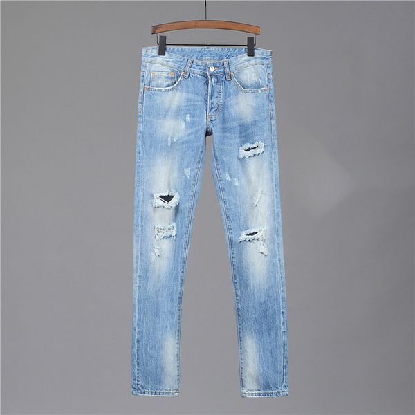 

mens stretch jeans fashion trend slim fit light blue motocycle micro stretch denim pants panelled hip hop trousers skinny jeans