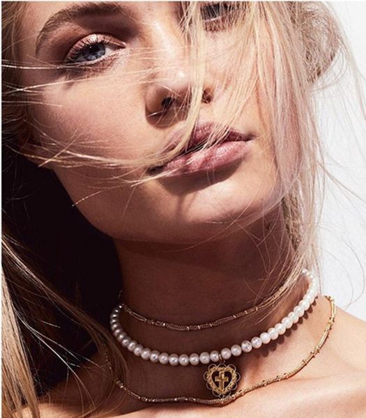 

ms natural freshwater pearl cross love clavicle necklace, Silver