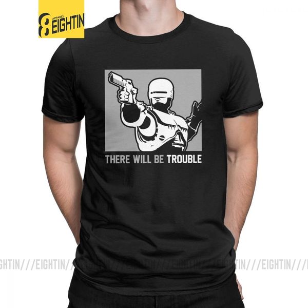 

robocop trouble t-shirt for men fiction action robot police superhero casual cotton tees short sleeve t shirts gift idea