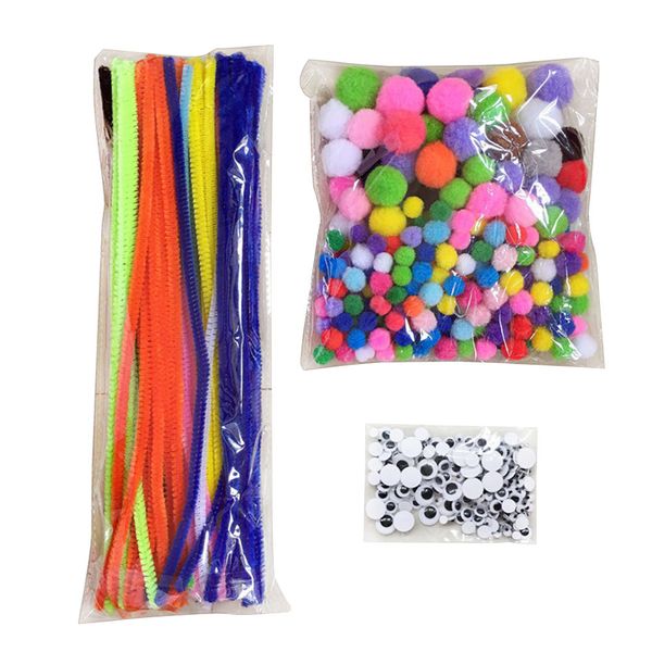 

500pcs fuzzy kids art assortment toys pompoms pipe cleaners craft supplies set