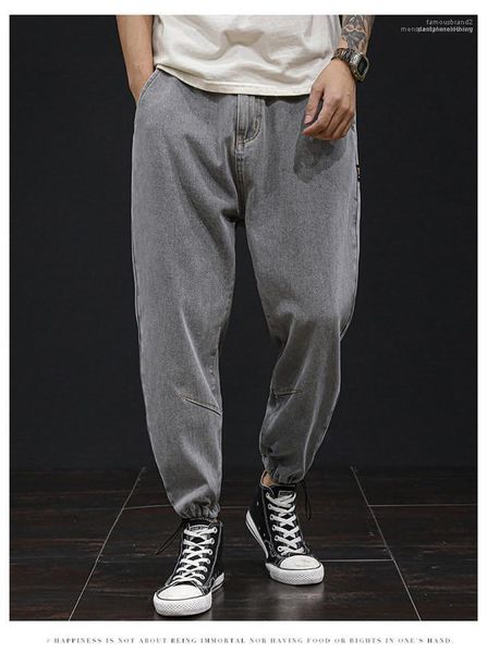 

pants fashion loose homme pants cropped cropped trousers mens designer solid color casual, Black