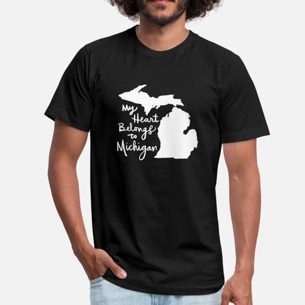 

my heart belongs to michigan t shirt men designer 100% cotton round collar slim interesting breathable summer style slim shirt