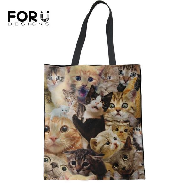 

forudesigns cute cats pattern women travel casual handbag fashion ladies shoulder bags female large reusable canvas tote bag