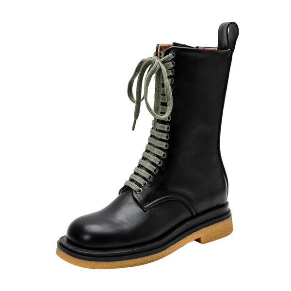 

women shoes warm boots square heels shoes lace-up casual long autumn winter fashion women's long boot knight boots 13-17 holes, Black