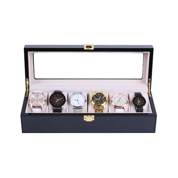 

6/10/12 slots luxury fashion men home black color carbon fiber watch box watch storage box for men watches 200803-26, Black;blue