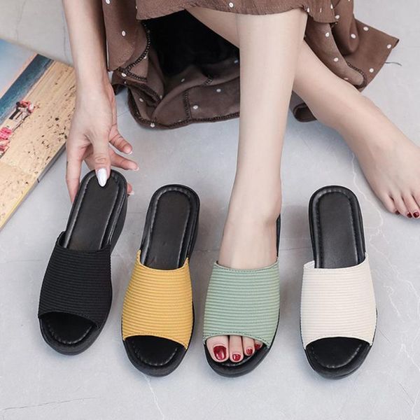

summer women slippers 2020 rome retro casual shoes thick bottom wedge open toe sandals beach slip on slides female#g2, Black