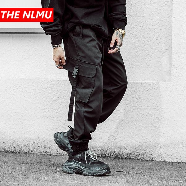 

men's pants mens multi-pocket harem cargo pant men streetwear punk hip hop casual trousers joggers male black wg02