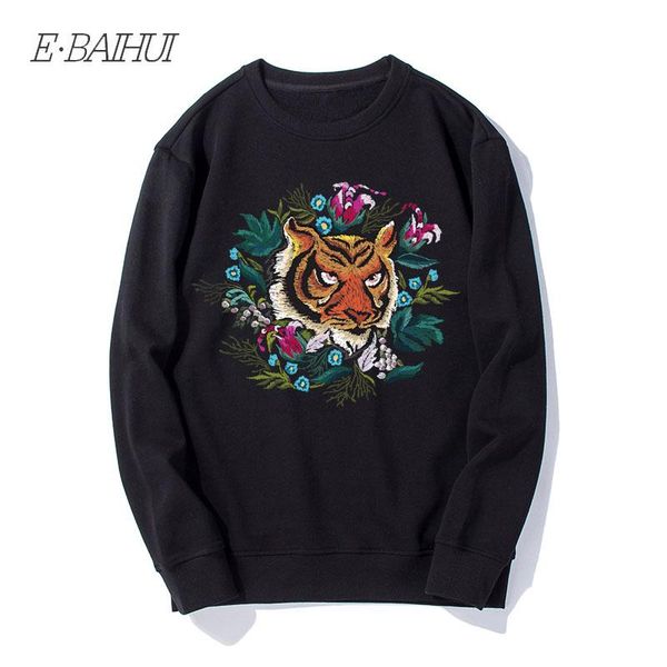 

e-baihui 2019 new arrival men sweatshirt animal hoodies tiger print cotton regular sweatshirt men clothing wd132, Black