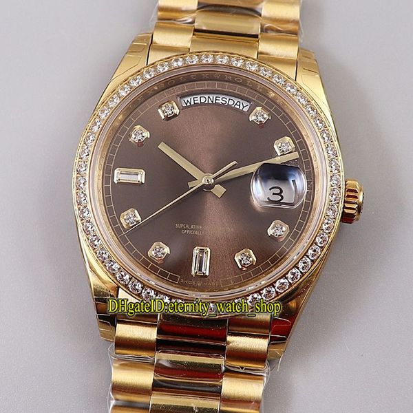 

ewf daydate 36mm 128348 128238 cal.3255 automatic 128345 mens watch brown dial 18k gold diamonds inlay case jubilie strap iced out watches, Slivery;brown